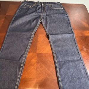 Men's Straight Leg Dark Wash Jeans Size 42 Classic Stitching Streetwear Denim